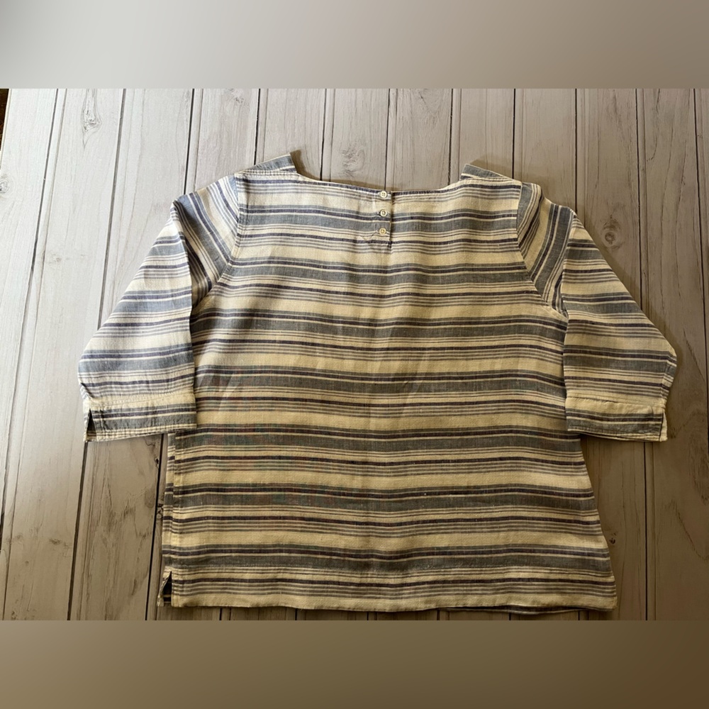 Women’s L.L. Bean 100% linen blue white stripe pullover boatneck tunic. Large P - Picture 9 of 14